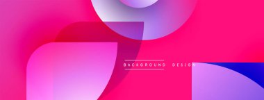 Soyut, enerjik bir arkaplan. Üst üste binen şekiller dinamik görsel efekt yaratır. Pembe, mor, mavi renkler kompozisyona hakim. Modern tasarım ögesi.