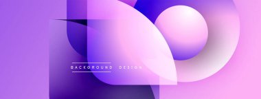Soyut geometrik şekiller çakışıyor. Mor, pembe renkler tasarımda baskın. Modern estetik, temiz çizgiler görsel ahenk sunar.