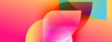 Soyut, enerjik bir arkaplan. Üst üste binen şekiller dinamik renkli kompozisyon oluşturur. Gradyan renkleri pürüzsüz, modern tasarım ögesine karışıyor.