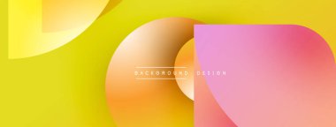 Soyut enerjik tasarım. Üst üste binen şekiller dinamik bileşim yaratır. Sarı, turuncu, pembe renkler görsel alana hakim. Modern estetik.