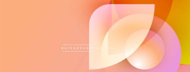 Soyut arkaplan özellikleri üst üste binen şekiller, gradyanlar. Şeftali, turuncu, sarı renkler tasarımda baskın. Mevcut en küçük metin.