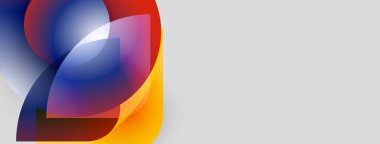 Soyut renkli şekiller örtüşür, dinamik görsel efekt yaratır. Parlak renkler daha yumuşak tonlarla harmanlanır, modern tasarım.