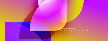 Soyut canlı tasarım, üst üste binen renkli şekiller. Gradyan renkler harmanlanarak modern görsel etki yaratıyor. Arkaplan ögeleri dinamik bileşimi önerir.