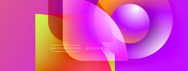 Soyut canlı tasarım, üst üste binen renkli şekiller. Renkler pembelerden portakala karışır ve dinamik görsel efekt yaratır. Modern estetik.