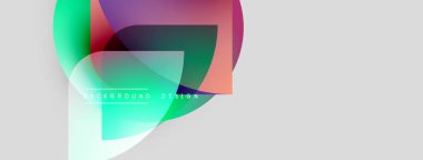 Soyut şekiller örtüşüyor, canlı renk değişimleri yaratıyor. Arkaplan kullanımı için metin elemanlarına sahip minimalist tasarım.