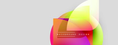 Soyut renkli şekiller örtüşür, dinamik görsel efekt yaratır. Parlak gradyanlar, modern tasarım elementleri mevcut. Minimalist kompozisyon.