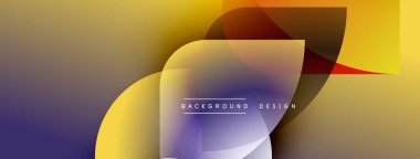 Soyut geometrik şekiller çakışıyor. Renkler karışıyor, dinamik görsel efekt yaratıyor. Metin arka plan tasarımı okur. Modern estetik.