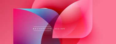 Soyut şekiller örtüşüyor, canlı renk değişimleri yaratıyor. Pembe, mor, mavi renkler dizaynda baskın. Modern arkaplan ögesi.