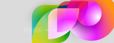 Soyut renkli çakışan şekiller. Canlı gradyanlar modern tasarım yaratır. Düz geçişler, dinamik kompozisyon, parlak renkler.