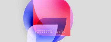 Soyut renkli şekiller örtüşür, dinamik görsel efekt yaratır. Arkaplan grafikleri, metin elemanları, modern tasarım estetiği.