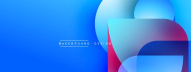 Soyut mavi arkaplan, üst üste binen daireler, kareler. Gradyan renkler modern tasarım unsuru yaratır. Metin arkaplan tasarımı okur.