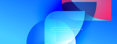 Soyut mavi arkaplan. Üst üste binen şekiller dinamik görsel efekt yaratır. Gradyan renkler, modern tasarım elementleri.