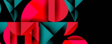 Soyut tipografi tasarımı kalın metin parçaları içerir. Kırmızı, deniz mavisi renkleri siyah arkaplan karşısında dinamik görsel kontrastlar yaratır. Modern estetik.