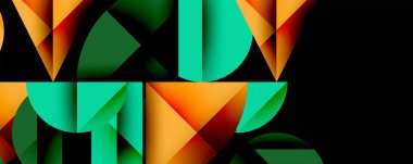 Soyut geometrik tipografi. Canlı renkler harmanlanır, koyu arkaplana karşı dinamik harfler oluşturulur. Modern tasarım, keskin açılar, görsel etki.