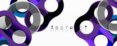 Dinamik kompozisyon. Üst üste binen daireler modern, canlı görsel efektler yaratır. Mor, gri, beyaz renkler tasarımda baskın..