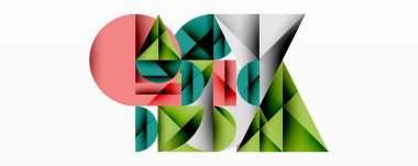 Soyut geometrik bileşim. Şekiller örtüşüyor, dinamik görsel ilgi yaratıyor. Renkler arasında kırmızı, yeşil ve gri renkler var. Minimalist tasarım.