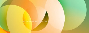 Soyut renkli çakışan daireler dinamik arkaplan oluşturur. Yumuşak eğimler, sıcak tonlar, mevcut modern tasarım elementleri.