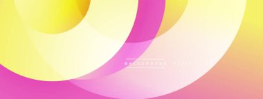 Soyut tasarım özellikleri üst üste binen daireler, gradyanlar. Pembe, sarı renkler dinamik görsel efekt yaratır. Modern, pürüzsüz sunum.