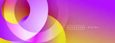Soyut renkli tasarım. Üst üste binen daireler dinamik değişim etkisi yaratır. Mor, turuncu, kırmızı renkler kompozisyona hakim. Modern estetik.