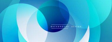 Soyut mavi tasarım, üst üste binen daireler. Gradyan gölgeler dinamik görsel efekt yaratır. Çeşitli projeler için modern arkaplan.