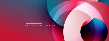 Soyut arkaplan özellikleri üst üste binen daireler, canlı renkler, gradyanlar. Modern tasarım elementleri dinamik görsel etki yaratır.