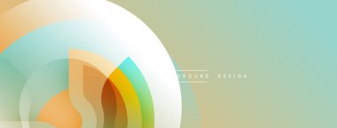 Soyut şekiller örtüşüyor, canlı renk değişimleri yaratıyor. Açık deniz mavisi arkaplanı sıcak turuncu ve yeşil renkleri tamamlar. Modern tasarım ögesi.