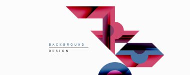 Soyut geometrik tasarım üst üste binen şekiller, gradyanlar. Pembe, mavi renkler dinamik görsel efekt yaratır. Minimalist biçim arka planlar ve modern grafikler için uygun.