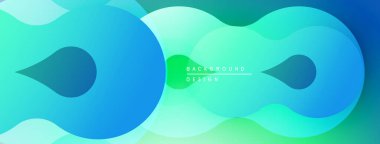 Soyut sıvı şekilleri, canlı mavi-yeşil gradyan. Modern tasarım, düz kıvrımlar, dinamik kompozisyon. Minimalist estetik, temiz arkaplan.
