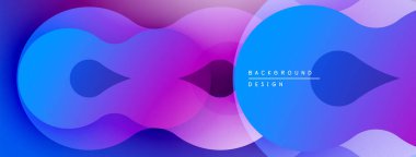 Soyut sıvı şekilleri canlı mor, mavi renkleri harmanlar. Modern tasarım dinamik görsel deneyim yaratır. Yumuşak eğimler derinlik sunar.