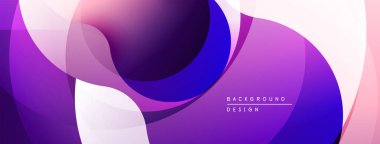 Soyut akışkan şekiller, mor renkler baskın. Gradyan renkler düzgün bir şekilde karışır ve dinamik görsel efekt yaratır. Modern tasarım ögesi.