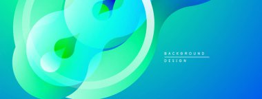 Soyut sıvı şekiller, parlak mavi, yeşil renkler. Modern tasarım, pürüzsüz eğimler, organik formlar dinamik bileşim oluşturur.