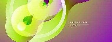 Soyut çiçek tasarımı. Canlı yeşil, sarı renkler mor renkle harmanlanmış. Modern, pürüzsüz şekiller yaprakları, büyümeyi akla getiriyor.