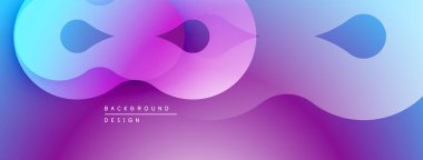 Soyut sıvı şekilleri, canlı mor, mavi gradyanlar. Modern tasarım, pürüzsüz kıvrımlar dinamik bileşim yaratır. Arkaplan ögesi.