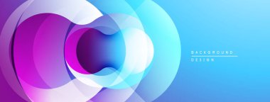 Soyut enerji çemberleri çakışıyor, dinamik görsel efekt yaratıyor. Mavi, mor, beyaz renkler kusursuz bir şekilde harmanlanır. Modern tasarım ögesi.