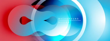 Soyut renkli tasarım. Üst üste binen daireler dinamik görsel efekt yaratır. Mezuniyet değişimi, modern estetik. Düz şekiller, canlı renkler..