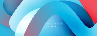 Soyut sıvı şekilleri, canlı maviler, kırmızılar dinamik arkaplan oluşturur. Yumuşak eğimler, modern tasarım elementleri mevcut.