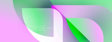 Soyut sıvı şekilleri örtüşür ve yumuşak eğimler yaratır. Pembe, yeşil renkler tasarıma hakim. Minimalist estetik, modern his.