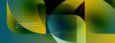 Soyut geometrik şekiller canlı renkleri harmanlarlar. Gradyan geçişler dinamik görsel efekt yaratır. Modern tasarım ögesi.