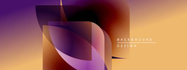 Soyut gradyan şekiller çakışıyor, dinamik görsel etki yaratıyor. Sıcak tonlar, mor aksanlı kompozisyonda baskın. Minimalist metin mevcut.