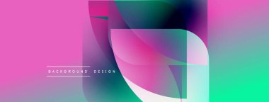 Soyut renkli arkaplan. Üst üste binen şekiller dinamik görsel efekt yaratır. Gradyan renkleri pürüzsüz, modern tasarım ögesine karışıyor.