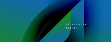 Soyut gradyanlar mavileri, yeşillikleri harmanlarlar. Üst üste binen şekiller dinamik görsel efekt yaratır. Metin arka plan tasarımı okur. Minimalist kompozisyon.