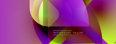 Soyut enerjik şekiller örtüşür, dinamik renkli kompozisyon oluşturur. Mor, sarı, turuncu renkler tasarımda baskın. Metin arkaplan tasarımı okur.