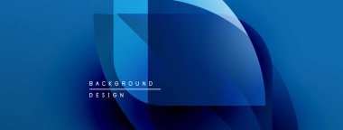 Soyut mavi tasarım üst üste binen şekiller, gradyanlar. Modern estetik, arka planlar ve sunumlar için uygun. Minimalist stil.
