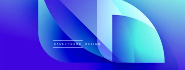 Soyut mavi eğimler katmanlı şekiller oluşturur. Metin, kompozisyon içerisindeki arkaplan tasarımını okur. Modern, canlı görsel element.