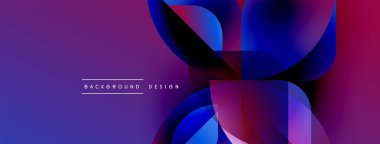 Soyut mor, mavi gradyanlar üst üste binen şekiller oluşturur. Metin, kompozisyon içerisindeki arkaplan tasarımını okur. Modern, canlı görsel.