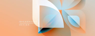 Soyut geometrik tasarım. Şeftali tonları baskın, katmanlı şekiller derinlik yaratır. Modern, minimalist estetik. Temiz çizgiler, ince eğimler..