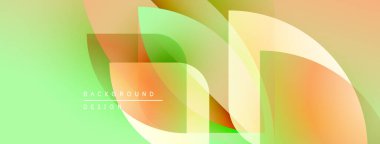 Soyut geometrik şekiller çakışıyor. Yumuşak gradyanlar ışık, havadar bir his yaratır. Arkaplan tasarımı kıvrımlar, sıcak renkler.