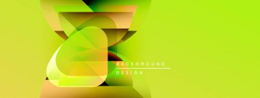 Parlak soyut tasarım. Geometrik şekiller örtüşür, dinamik görsel efekt yaratır. Sarı, yeşil renkler kompozisyona hakim. Modern biçim.