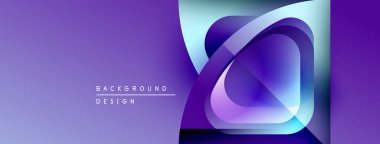 Soyut mor tasarım katmanlı şekiller, gradyanlar içerir. Dijital projeler ve sunumlar için modern arkaplan uygun. Temiz, canlı estetik..