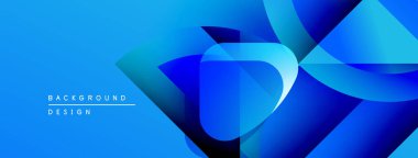 Soyut mavi tasarım üst üste binen şekiller, gradyanlar. Modern estetik, arka planlar ve sunumlar için uygun. Canlı, dinamik bileşim.